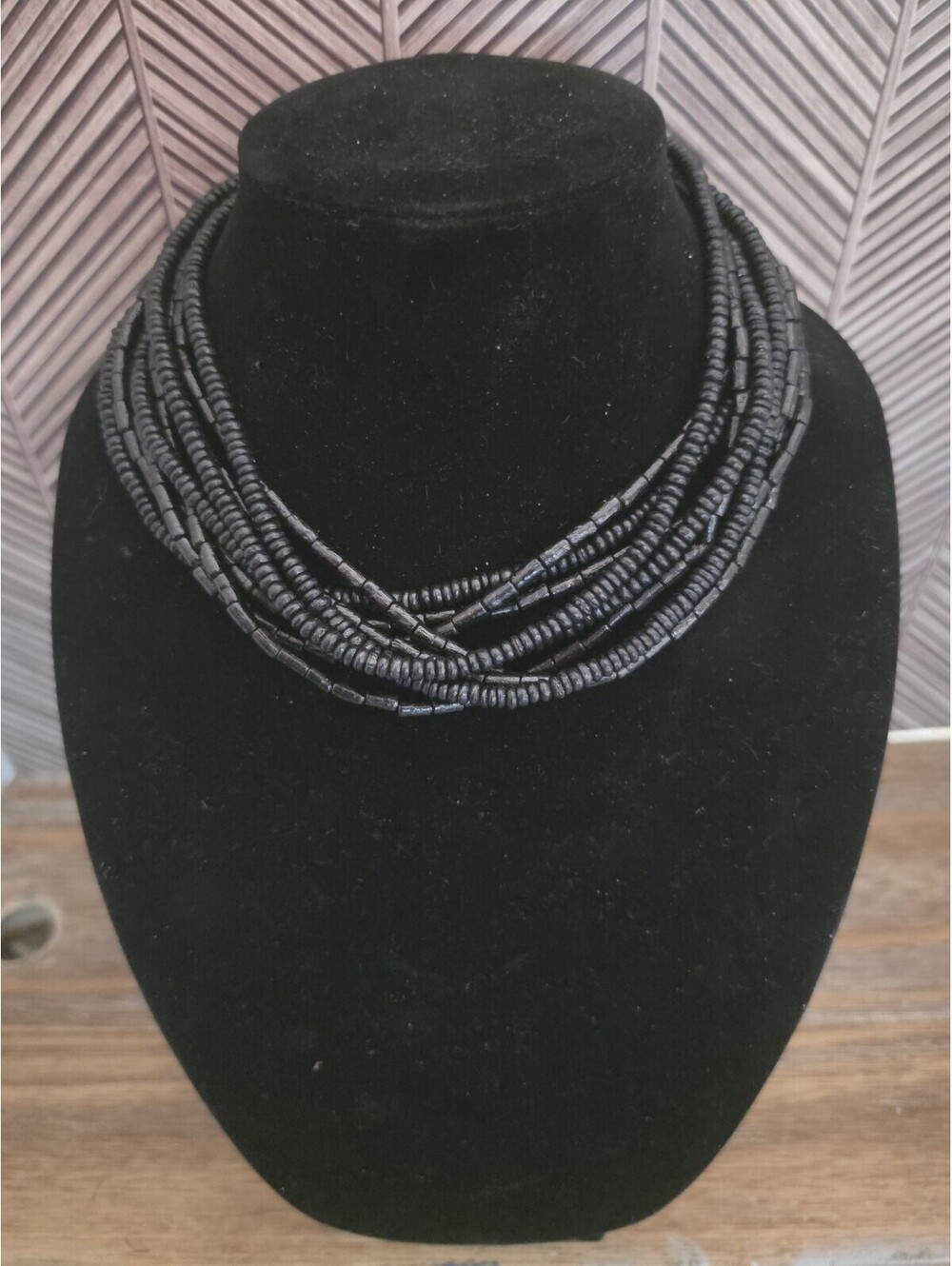 Express Multi-Strand Black Beaded Necklace with Adjustable Chain